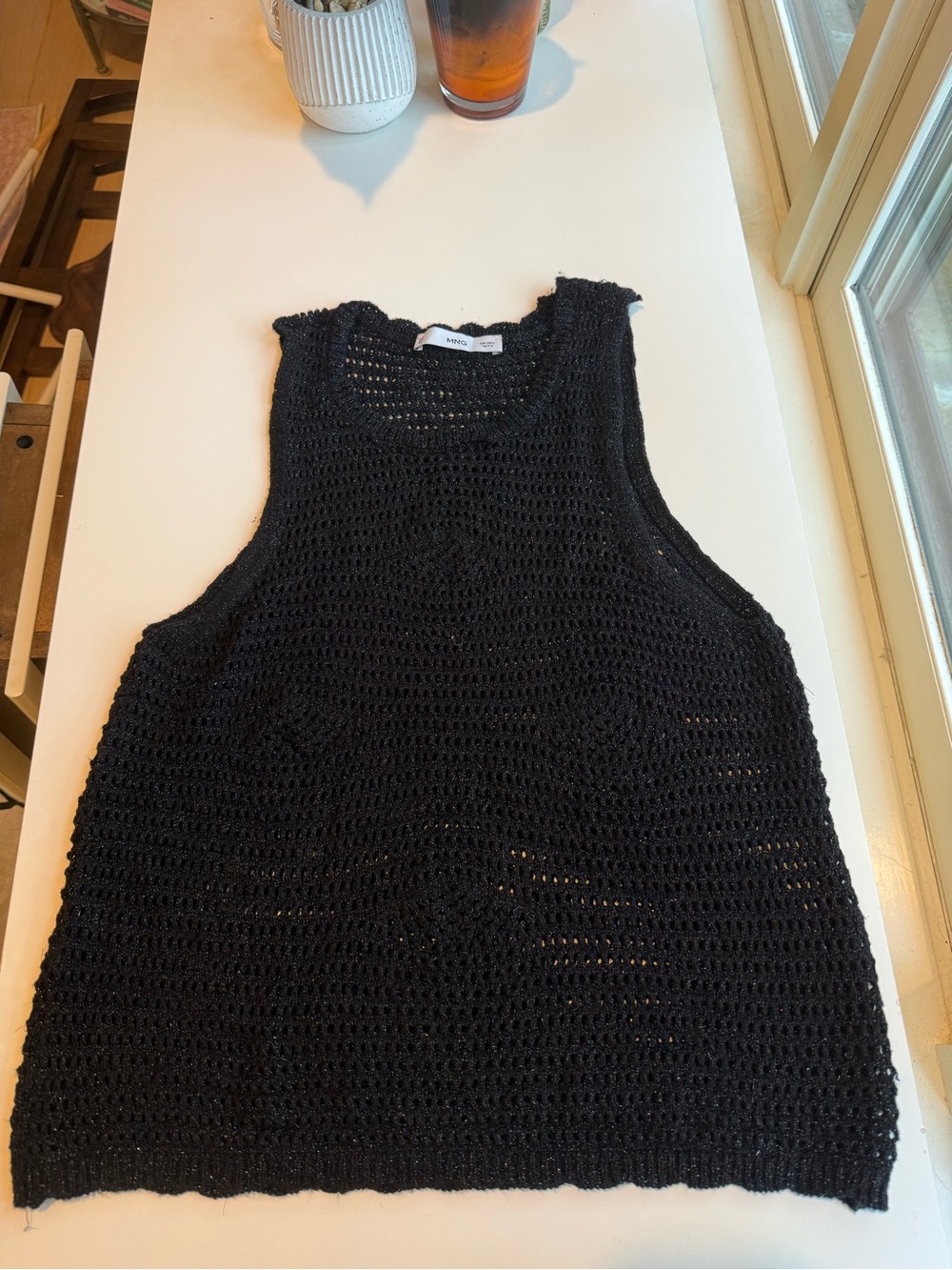 Mango Sparkly Black Open-Knit Tank Top